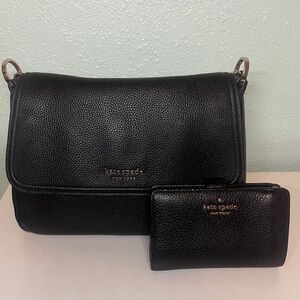 kate spade Hudson Pebbled Leather Convertible Flap Shoulder Bag with wallet